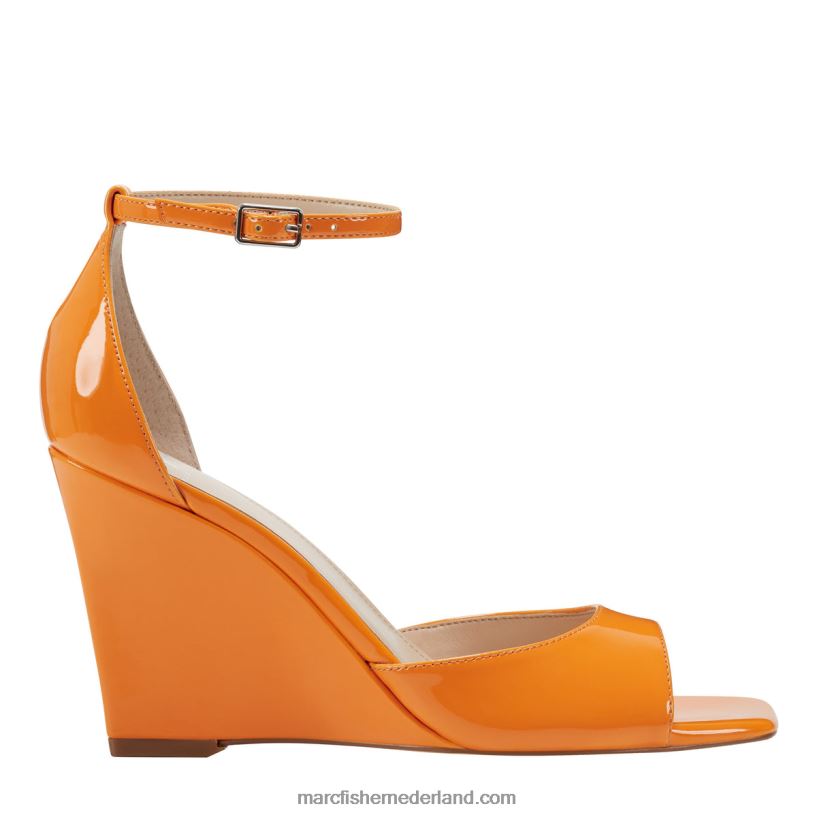 vrouwen Marc Fisher Camira-sandaal met sleehak oranje patent 2T068T255