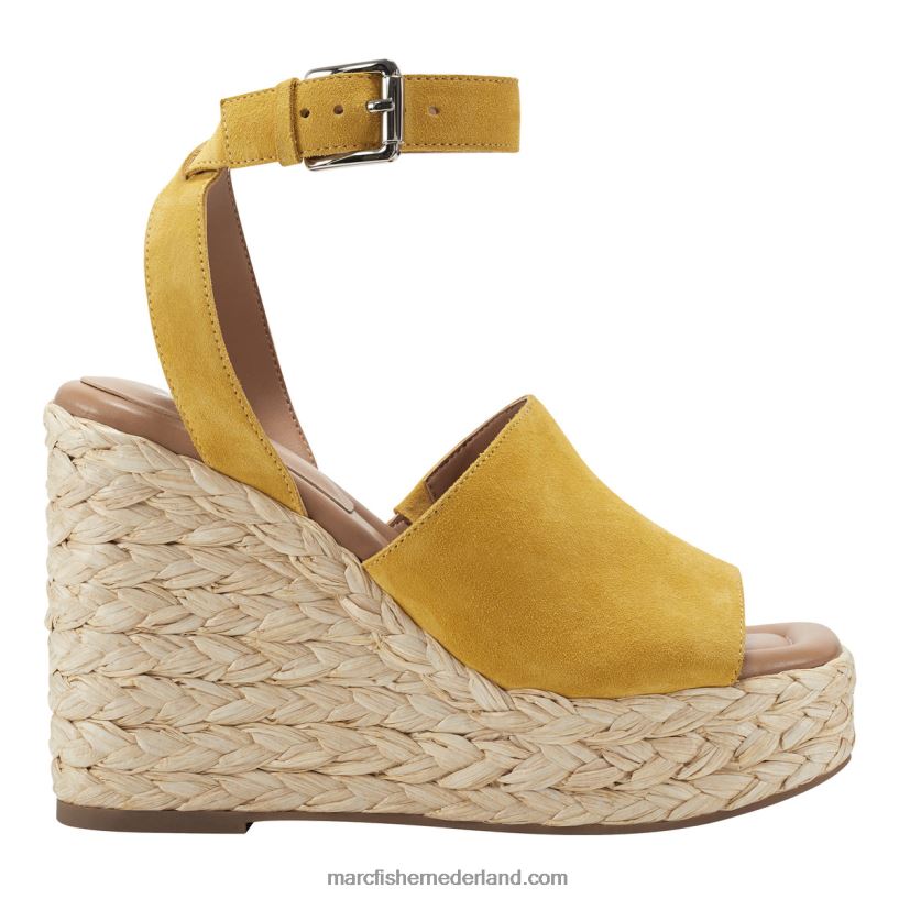 vrouwen Marc Fisher nelly espadrillesandaal met sleehak mosterd suède 2T068T261