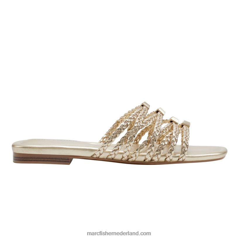 vrouwen Marc Fisher Lelina sandaal met platte slede goud metaalachtig 2T068T476