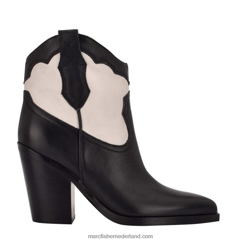 vrouwen Marc Fisher gona westerse bootie zwart/chique creme leer 2T068T120
