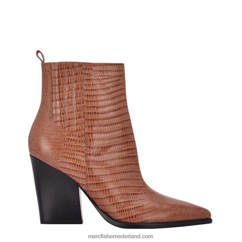 vrouwen Marc Fisher mariel westerse laars met hak bruin croco reliëf leer 2T068T32