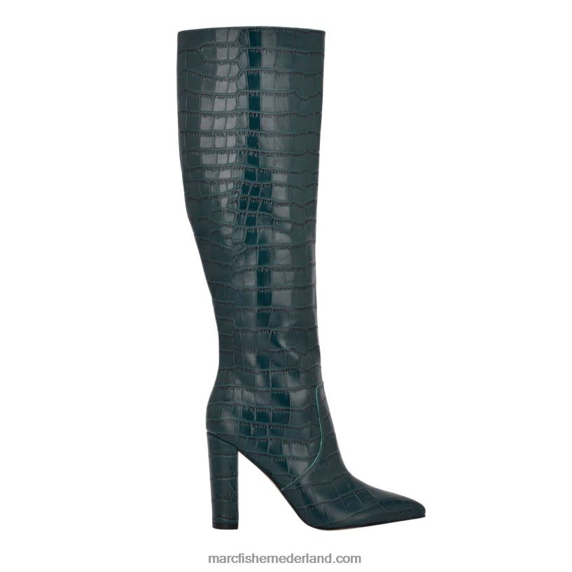 vrouwen Marc Fisher giancarlo laars met hak groenblauw leer met croco-reliëf 2T068T163