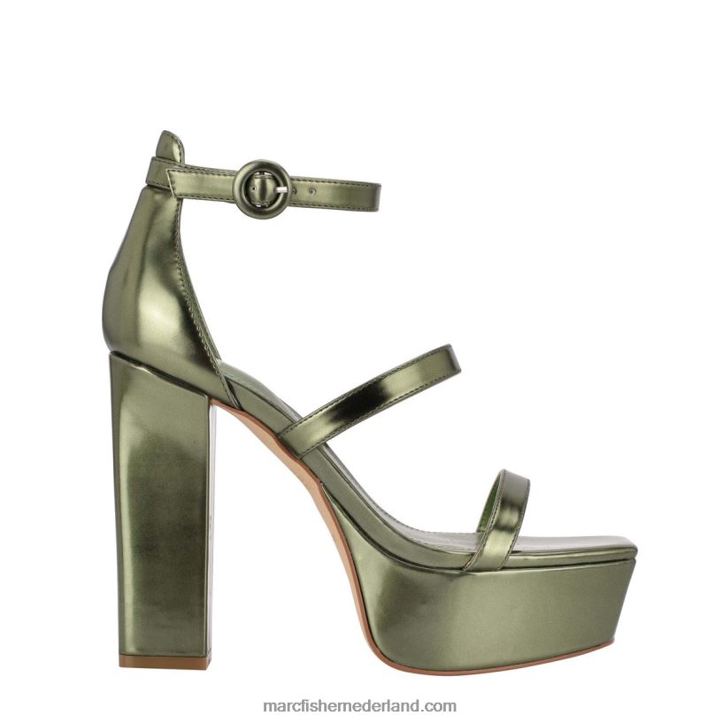 vrouwen Marc Fisher frita plateausandaal met enkelbandje groen metallic leer 2T068T588