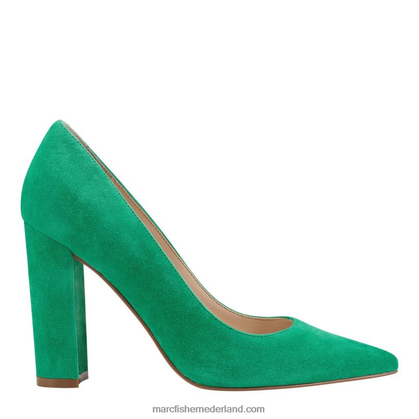 vrouwen Marc Fisher Abilene puntige neuspomp met blokhak groen suède 2T068T668