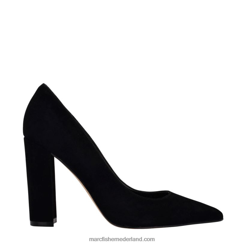 vrouwen Marc Fisher Abilene puntige neuspomp met blokhak zwart suède 2T068T596