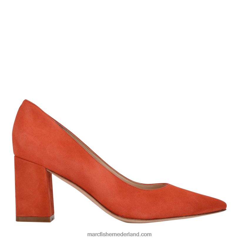 vrouwen Marc Fisher zala pumps met puntige neus en blokhak gebrand oranje suède 2T068T687