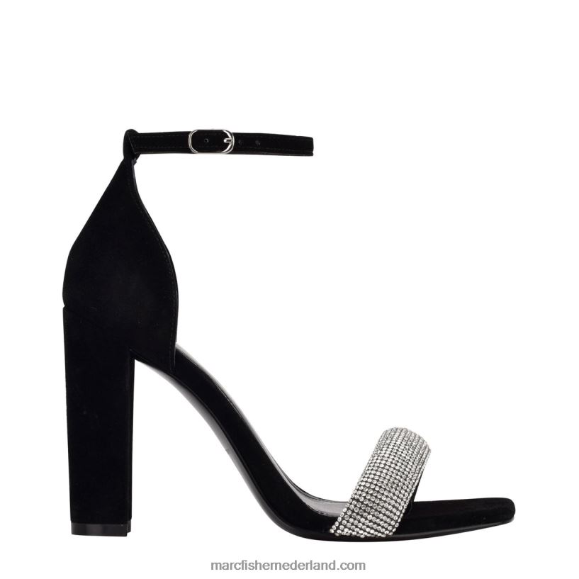 vrouwen Marc Fisher Angelo sandaal met enkelbandje en hak zwart suède 2T068T404