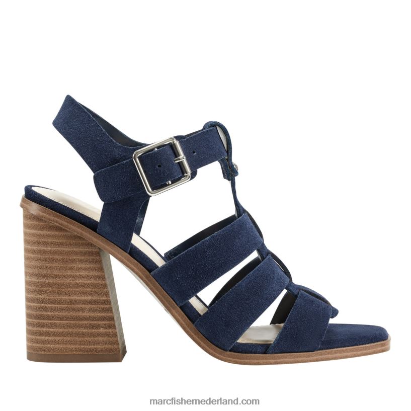 vrouwen Marc Fisher fynlee sandaal met blokhak donkerblauw suède 2T068T386
